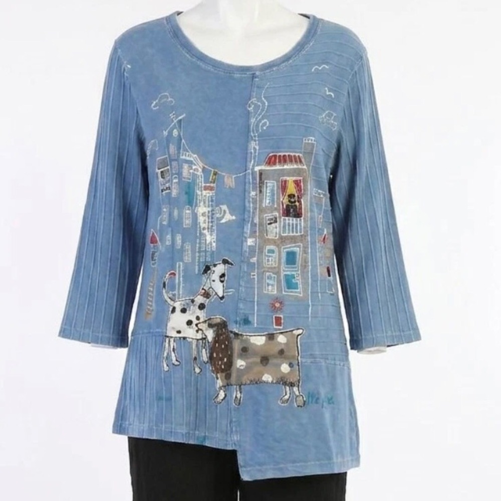 Jess & Jane City Pups Mineral Washed Tunic Top Dog Mom Cotton Artsy Cottage